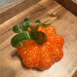 Glass Pumpkin Decor - Orange and Green